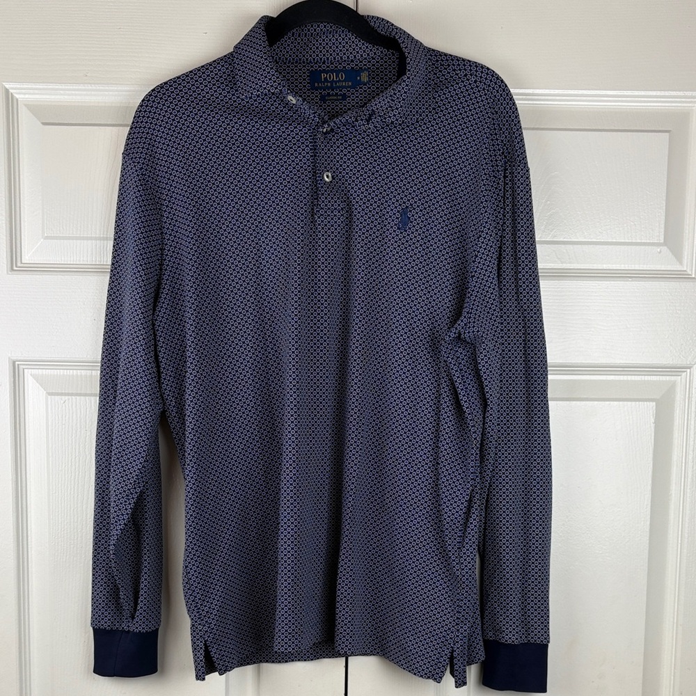 Polo Ralph Lauren Classic Fit Long Sleeve Cotton Foulard-Print Polo Shirt Sz Med